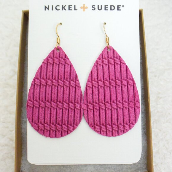 *Nickel & Suede* Orchid Chord Leather Teardrop Earrings in Gold - SMALL - NEW! - Picture 1 of 2